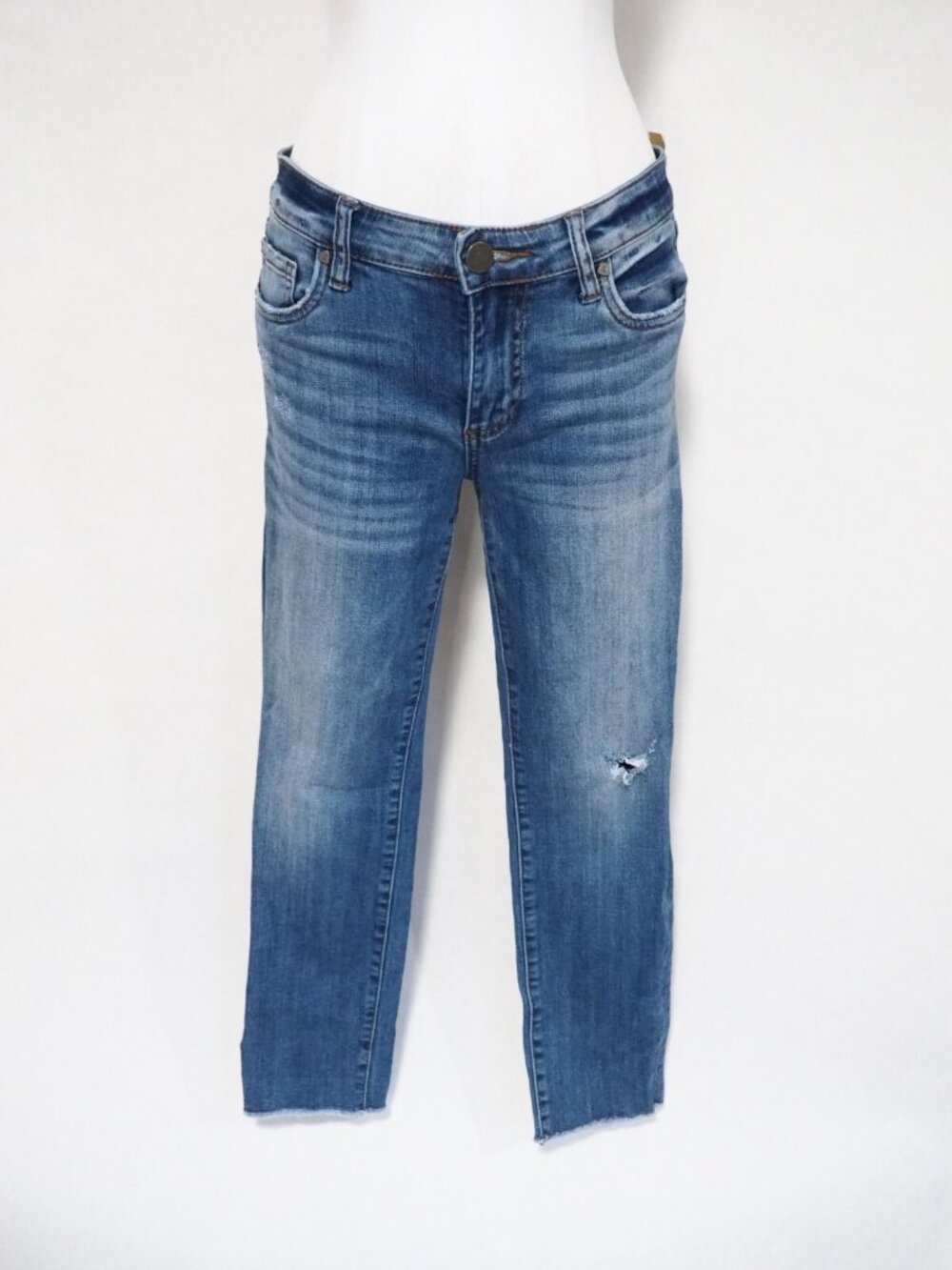 KUT From The Kloth Blue Distressed Denim Crop Straight Leg Jean, Size 2 (US)